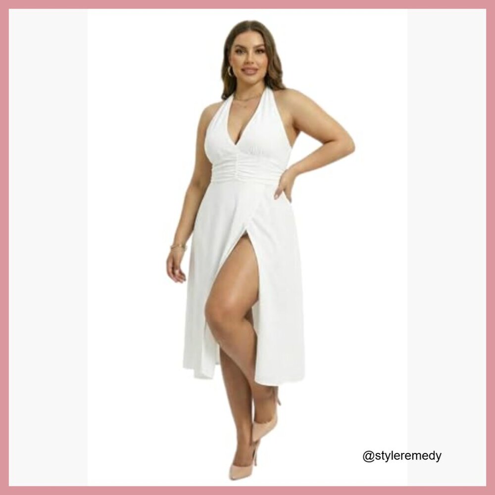 Polyester Spandex Halter Neck Backless Mini Dress… - image 3